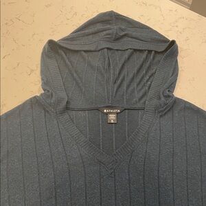 Athleta Women V-Neck Hooded Sweater in Dark Blue